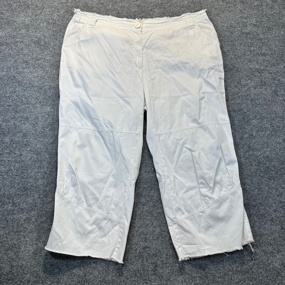 Caslon Cropped Cargo Pants Womens 16W White Raw Hem Utility Coastal Boho